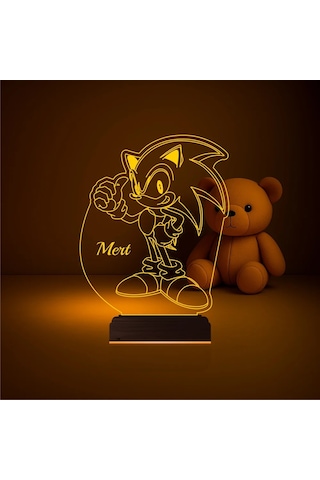 Luvivia Çocuk Odası Çizgi Film Sonic Kişiye Özel 3d Lamba - Masa Gece Lambası V2 Şeffaf