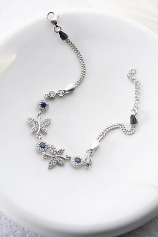 Nereze 925 Ayar Gümüş Çift Kelebek Mavi Taş Detaylı Bileklik