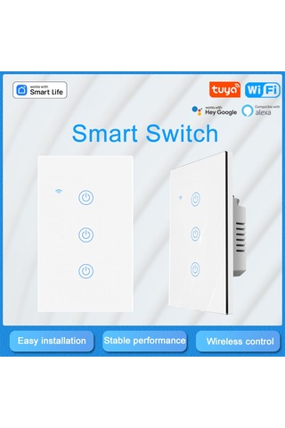 Yifomall Üç Yollu Cam Dokunmatik Akıllı Anahtar, Wifi Bağlantılı, Led Işık, Sıfır Ateş Bağlantısı, Yx-ws003a Beyaz