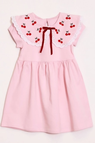 Modanino Kız Çocuk Geniş Yakalı Nakış Detaylı Elbise 2-7 Yaş 12652oz Pembe