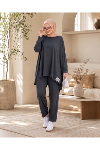 Unika Boutique Kadın Arma Detaylı Salaş İkili Takım Antrasit