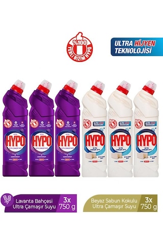 Hyper Hypo Ultra Çamaşır Suyu 3 Lavanta Ve 3 Beyaz Sabun 750 Gr X 6 Adet