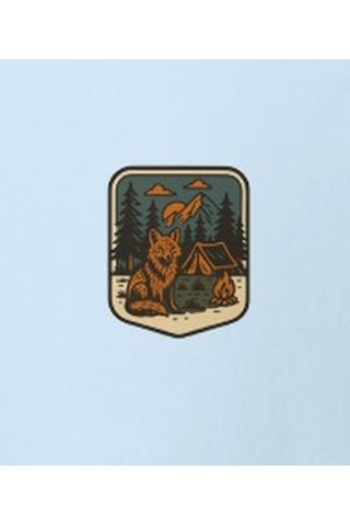 Wildstyle Tilki Renkli Vintage Yaban Hayat Doğa Orman Rozet Baskılı Unisex Bisiklet Yaka Pamuklu Tişört Bebe Mavi