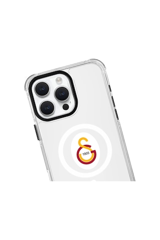 Apple Uyumlu iPhone 16 Pro Galatasaray Magsafe Parçalı Logo Şeffaf Telefon Kılıfı