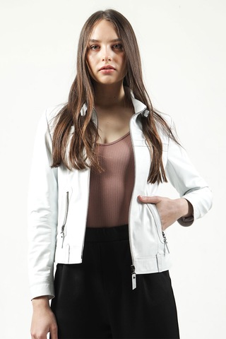 Dericlub Siena Kadın Slim Fit Hakiki Deri Mont Beyaz Null Beyaz