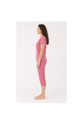 Pijamask Kadın Gül Kurusu Positive Baskılı Kısa Kollu Kapri Pijama Takımı Pamuklu Yazlık Ev Giyimi P14-50 Pembe