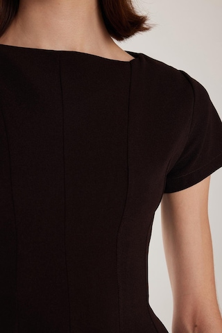 Tudors Kadın Regular Fit Klasik Kesim Bisiklet Yaka Pileli Mini Siyah Elbise-34201 Siyah