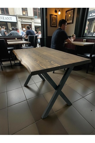 Cafe Masa Ceviz Köknar Kütük Masa X Ayak Siyah 200x100 Ceviz