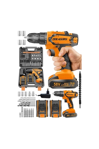 Dragro GTX-58 58V 5Ah Turuncu Darbeli Çift Akülü Vidalama Makinesi