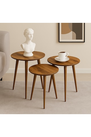 Madrid 3'lü Zigon Sehpa %100 Mdf Yuvarlak Ahşap/urartu