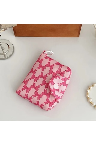 Elmpaly Pembe Fiyonk Çiçekli Zarif Papatya Kartlık Cüzdan Hafif Katlanır