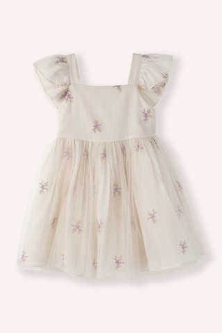 Panço Kız Bebek / Çocuk Çiçek Desenli Tül Ekru Abiye Elbise 2611gb94021 Krem