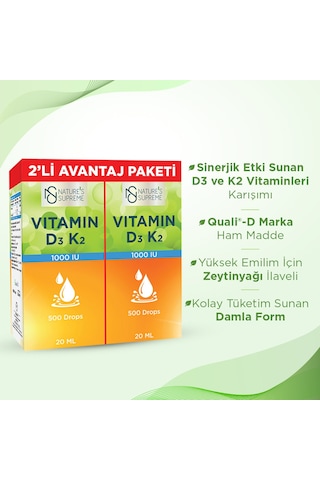 Natures Supreme Vitamin D3 + K2 Damla 2 x 20 ML