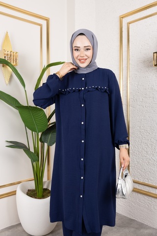 Ayrobin Kumaş İnci Detaylı Takım / T105 - Lacivert Lacivert