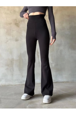 İspanyol Paça Yüksek Bel Tayt - Siyah