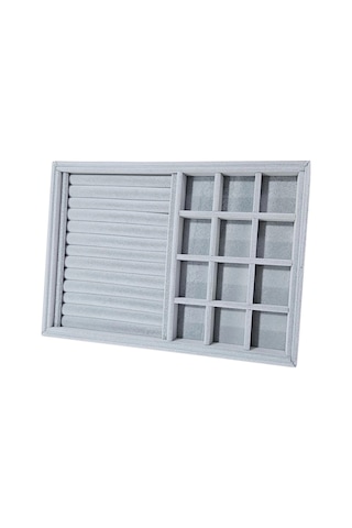 12 Bölmeli Ve Rulo Kolye Ucu Küpe Yüzük Servis Tablası Süet Gri Çok Renkli