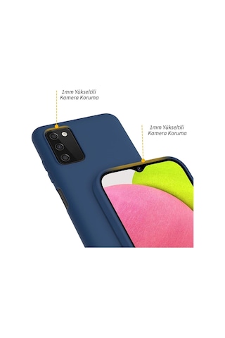 Samsung Galaxy Uyumlu A03s Esnek Soft Tasarım Kılıf Ve Hayalet Gizli Ekran Koruyucu Col177141-lacivert