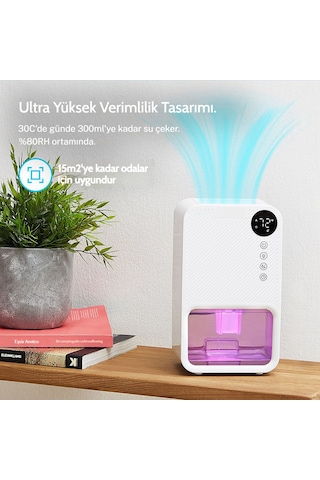 Mini Nem Alma Cihazı - Günde 300ml, 1.1l Hazneli, Led Işıklı - Tüm Odalar İçin - Beyaz