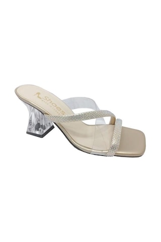 Shoes 103 Şeffaf Uzun Topuklu Fashion Kadın Terlik Altın