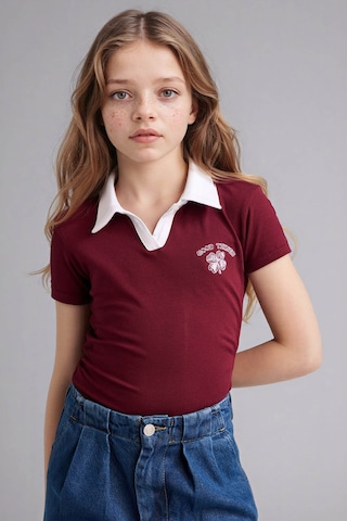 Defacto Slım Fıt Polo Yaka Slogan Baskılı Kısa Kollu Polo Tişört Kız Çocuk G1001a826smbr115 Bordo-br115