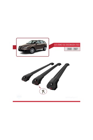 Alfa Romeo 156 Crosswagon T932 2000-2007 Arası İle Uyumlu Ace-1 Ara Atkı Tavan Barı Siyah 3 Adet Bar