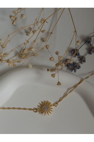 Handmade Pirinç Üzeri Altın Kaplama Güneş Şeklinde Parlak Bileklik - Solar Altın