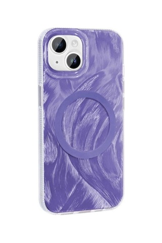 Apple Uyumlu iPhone 13 Kılıf M-safe Şarj Özellikli Fırça Boya Desenli Zore Palet Kapak Mor