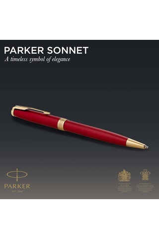 Parker Sonnet Lake Kırmızı Altın Tasarımlı Tükenmez Kalem, Orta K Çok Renkli