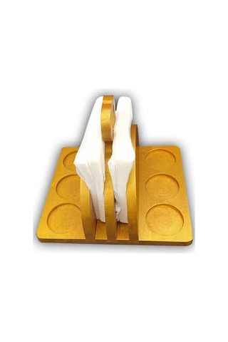 Ahşap Altın Varaklı Peçetelik Limonluk Yağlık Baharatlık Takımı