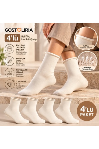 Gost Liria Roll Top Lastiksiz Kadın Çorap 4 Lü Paket Ekru Gost Liria Roll Top Lastiksiz Kadın Çorap 4 Lü Paket Ekru