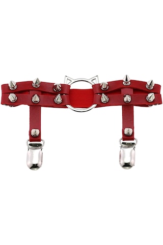 Homyl Kadın Deri Bacak Halkası Jartiyer Kemer Elastik Punk Kırmızı