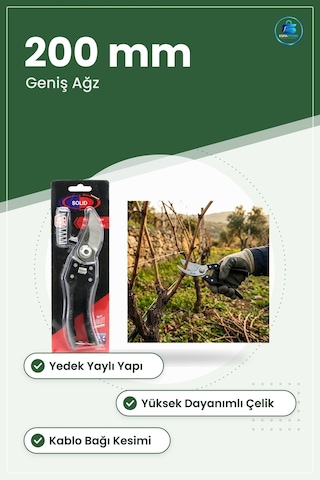 Çelik Bağ Makası Kırpma 200 Mm Geniş Ağız Yedek Yaylı Bahçe Budam