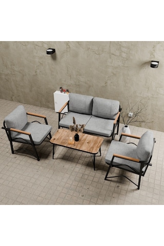 Mb Garden Furnıture Simetri Model, Balkon, Bahçe, Cafe, Metal Koltuk Takımı,bahçe Takımı,,2+1+1+sehpalı Süngerli Açık Gri