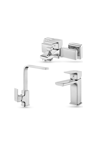 Eca Tiera Banyo + Tiera Eviye + Tiera Lavabo Bataryası Set 3'lü Krom