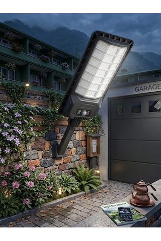 2000w Solar Led Projektör Güneş Enerjili Sensörlü - 336 Led Kumandalı Direkli Bahçe Sokak Aydınlatma