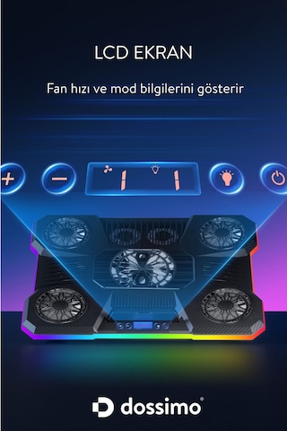 Nitro Rgb Işıklı 9 Fanlı Lcd Göstergeli 2 Usb Girişli Yükselebilen Notebook Soğutucu S24