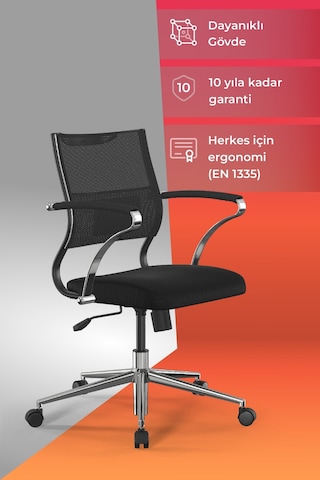 Ergolife Sit Air Ofis Koltuğu Krom Ayaklı, Yükseklik Ayarlı, Fileli, Bilgisayar Sandalyesi -572.5f.1.2a2 Çok Renkli