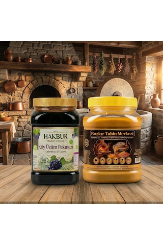 Bozkır Tahin Merkezi Yerli Ata Tohumu Altın Susam Tahini net 935 G + Köy Üzüm Pekmezi 950 G