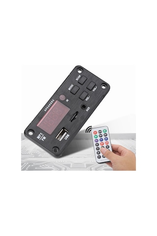 Tenfowee 12v Araç Ses Modülü Bluetooth 5.0 - Renkli Ekran, Fm Radyo, Usb/tf Kart Desteği, Kırmızı Işık Kumanda Batarya Dahil