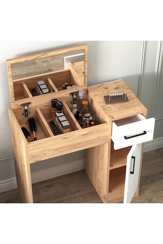 Arnetti İnci Aynalı Makyaj Masası Atlantik Çam Beyaz