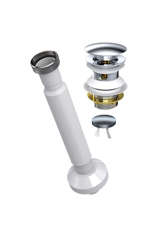 Suera Magic Pipe Körüklü Gider Borusu + Qualis Pop-up Set Zamak - Taşma Delikli