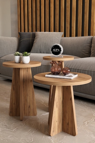 Alpa Ev Mobilya 3 Lü Mantar Zigon Sehpa Seti Modern Yuvarlak Tasarım, Dekoratif İskandinav Stil Antrasit Atlantikçam