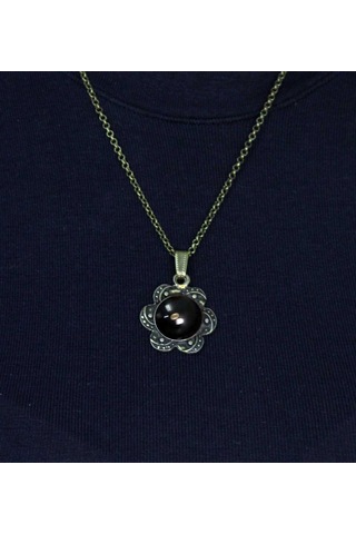 Doğal Taş Oniks Doğal Taşlı Desenli Otantik Kadın Kolye 45 Cm Zincirli Euk18o Siyah