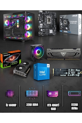EFS EFSGAMING0012 i5-14400F 32 GB 512 GB NVMe SSD 16 GB RTX4060Ti Free Dos Masaüstü Oyuncu Bilgisayarı