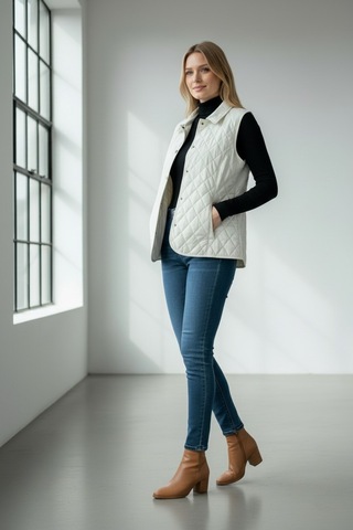 CottonCool Kadın Kapitone Yelek Krem