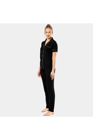 Türen Düz Kısa Kollu Gömlek Yaka Pijama Takım 3368/siyah Siyah