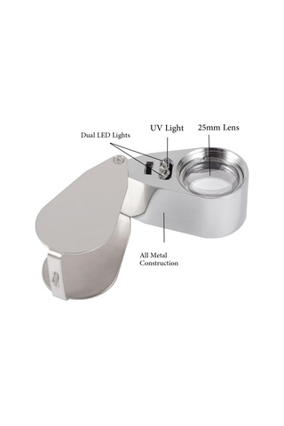 Delixike Kuyumcu Büyüteç 40x Metal Katlanır, Led Ve Uv Işıklı - Elmaslar, Madeni Paralar, Damgalar İçin Döviz