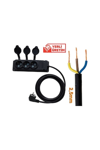 Bylion 20 M 3x2.5 MM 3'lü Grup Priz Uzatma Kablo (Kauçuk Priz. Fiş)