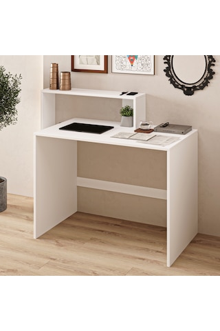 Amber Çalışma Masası Raflı, Modern Bilgisayar Masası Beyaz