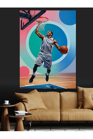Ahşap Tablo Smaç Basan Basketbolcu Silüeti